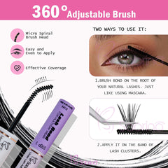 Lash Cluster Glue,Lash Bond and Seal Waterproof,Bond & Seal Lash Glue for Eyelash Cluster,Lash Glue Black Long-Lasting 72H(10ml)