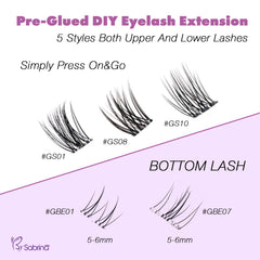 Natural Look Pre-Glued Lash Kit with 5 Styles Include Lower Lashes/Non-Sticky Tweezers