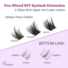 Volume Look Pre-Glued Lash Kit with 5 Styles Include Lower Lashes/Non-Sticky Tweezers