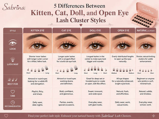 5 Differences Between Kitten, Cat, Doll, and Open Eye Lash Cluster Styles