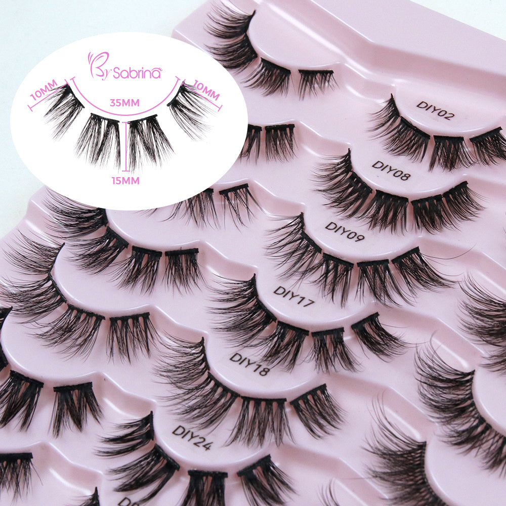 21Pairs Strip Lashes 21 Styles Mixed Natural Wispy Cat Eye Lash DIY Eyelashes Extension at Home for Most Eye Shapes