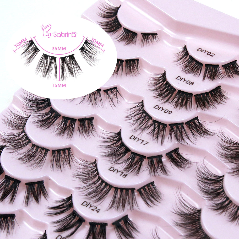 21Pairs Strip Lashes 21 Styles Mixed Natural Wispy Cat Eye Lash DIY Eyelashes Extension at Home for Most Eye Shapes