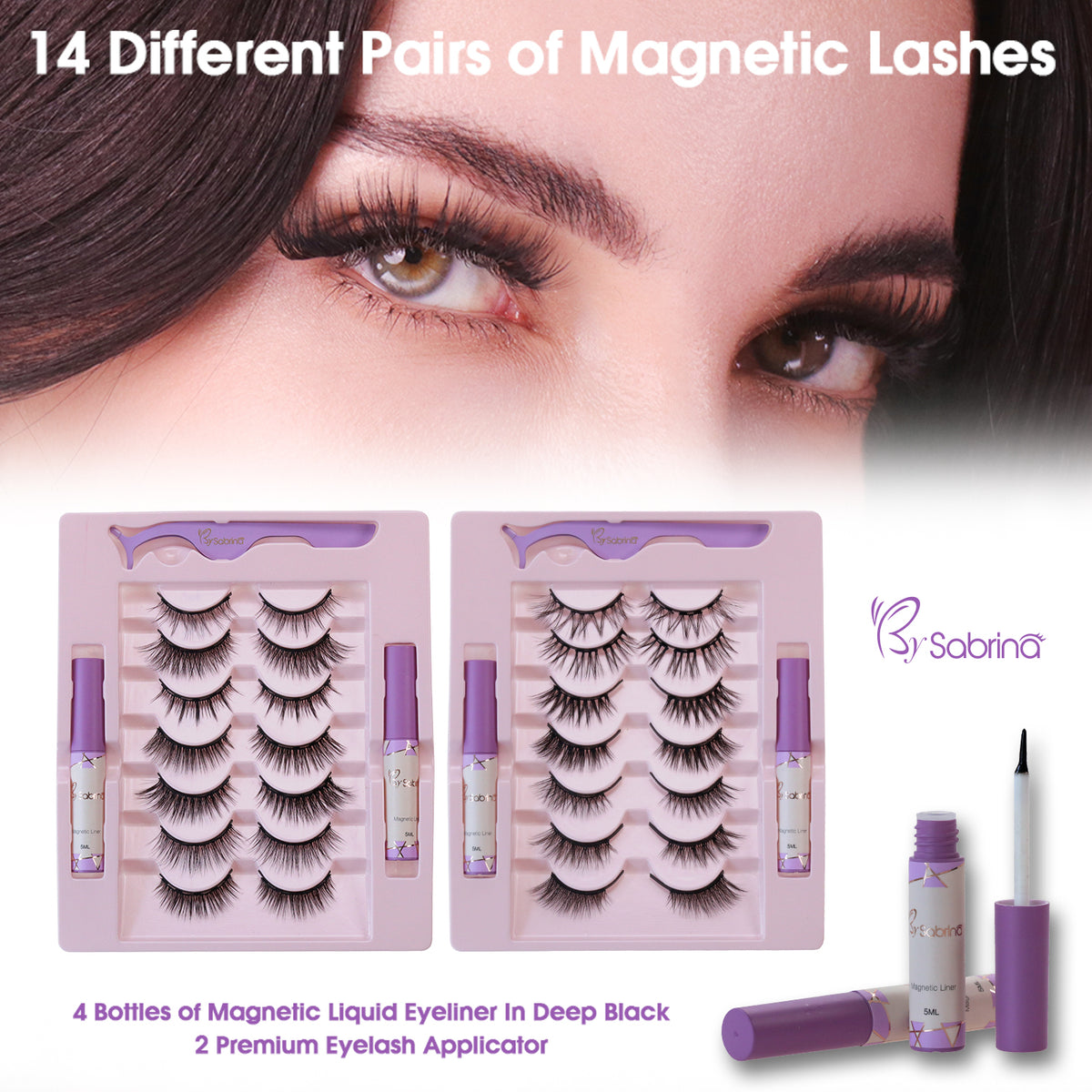 14 Pairs Magnetic Lash Kit with Full Lashes&Half Lashes/Eyeliner/Applicator