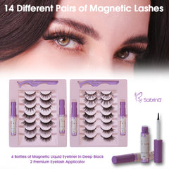 14 Pairs Magnetic Lash Kit with Full Lashes&Half Lashes/Eyeliner/Applicator