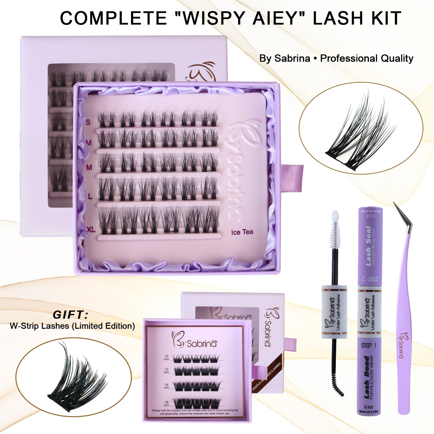 BY SABRINA Professional DIY Segment Lash Set – Wispy Airy, 4-in-1 “Celestial Dream” Kit + Free W-Strip Gift