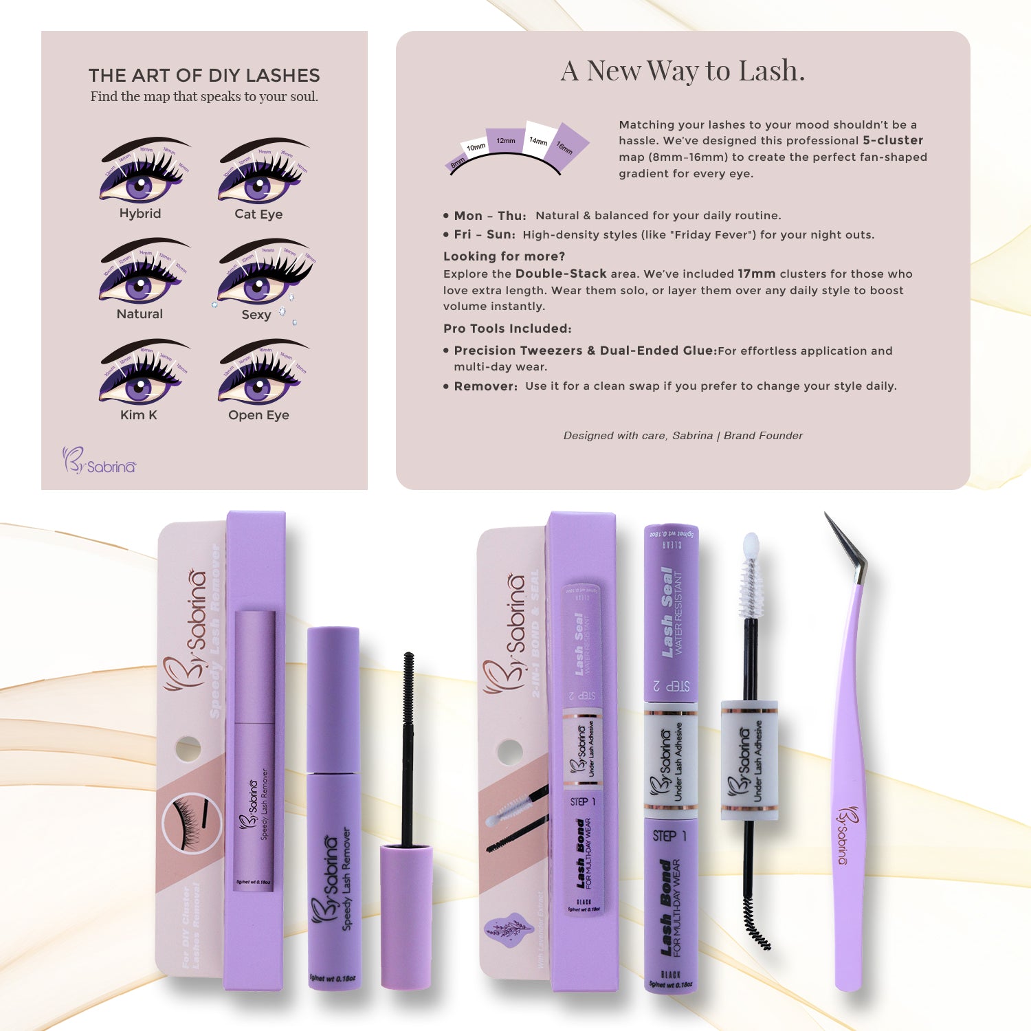 BY SABRINA Professional DIY Lash Extension Kit – 7 Pre-Designed Styles with Complete Accessories