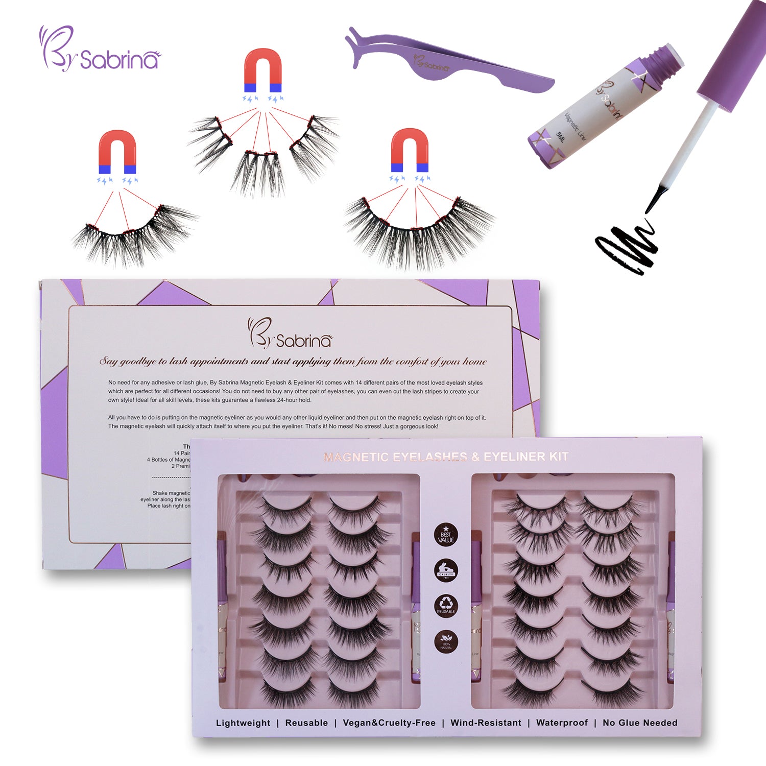 14 Pairs Magnetic Lash Kit with Full Lashes&Half Lashes/Eyeliner/Applicator