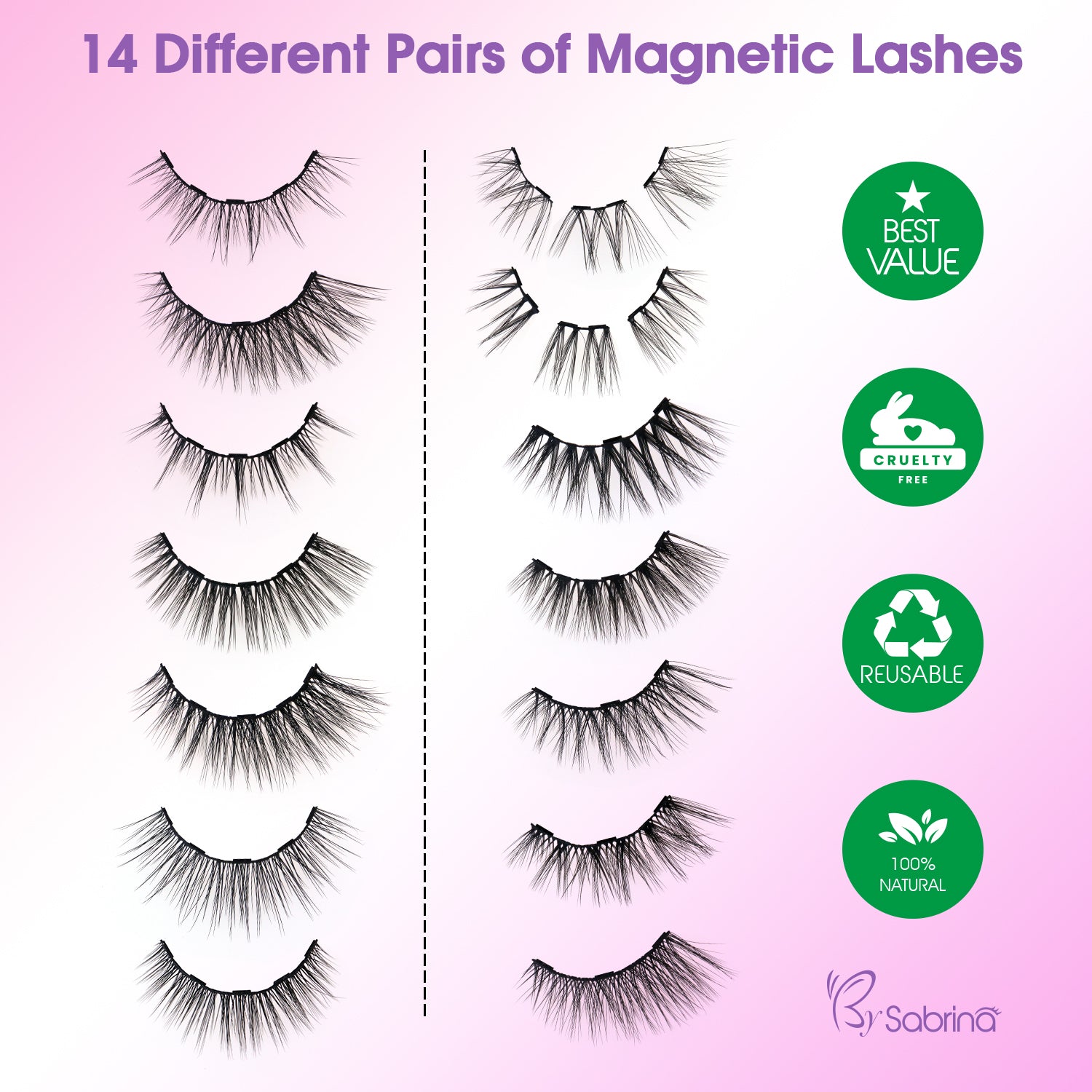 14 Pairs Magnetic Lash Kit with Full Lashes&Half Lashes/Eyeliner/Applicator