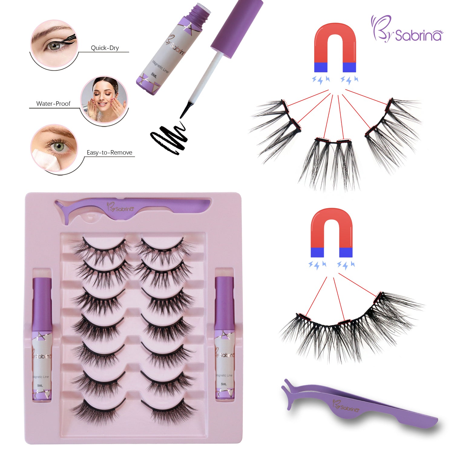 7 Pairs Magnetic Lash Kit with Segmented Lashes&Half Lashes/Eyeliner/Applicator