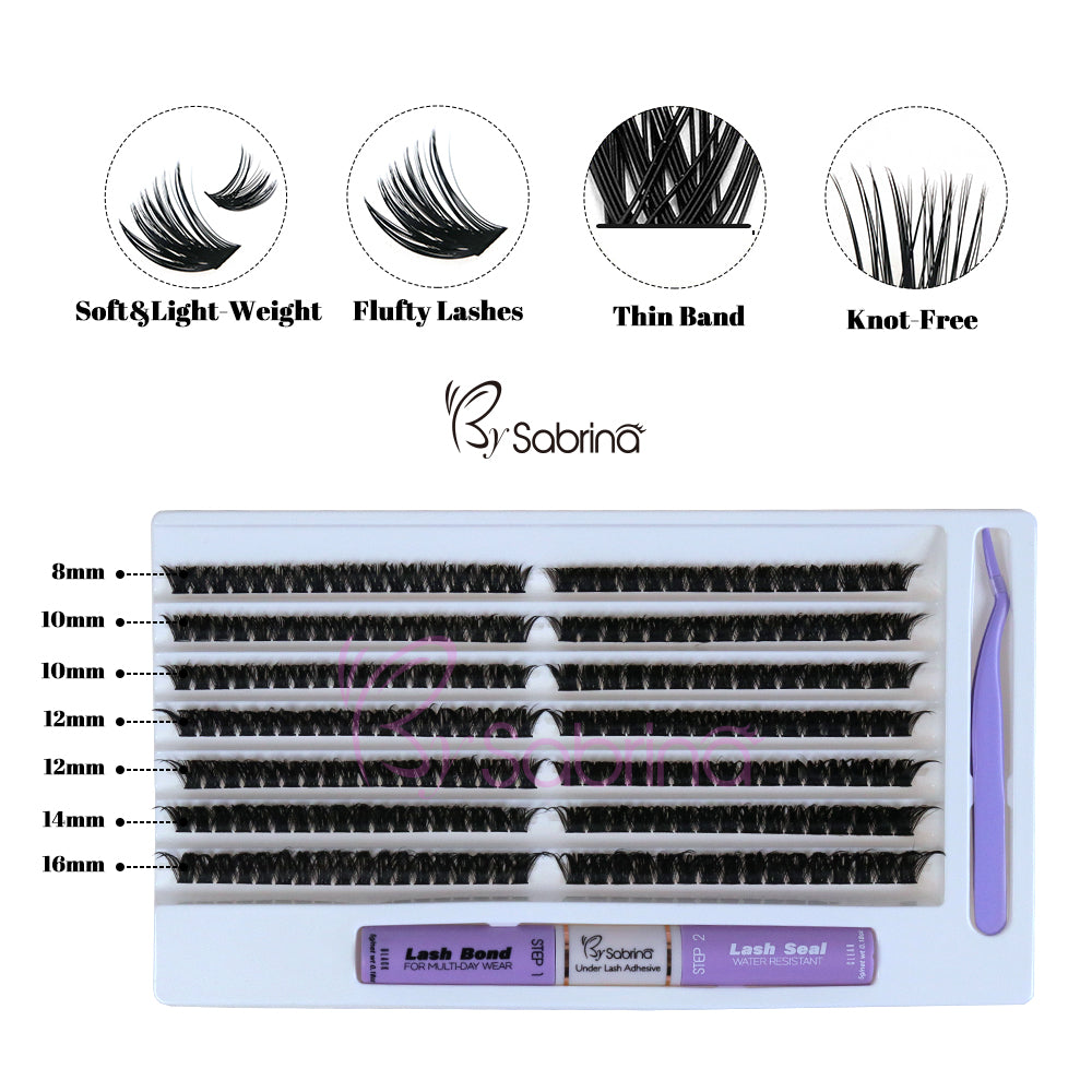 100D&amp;120D Individual Lash Kit with 280pcs Clusters/Bond&amp;Seal/Remover/Applicator