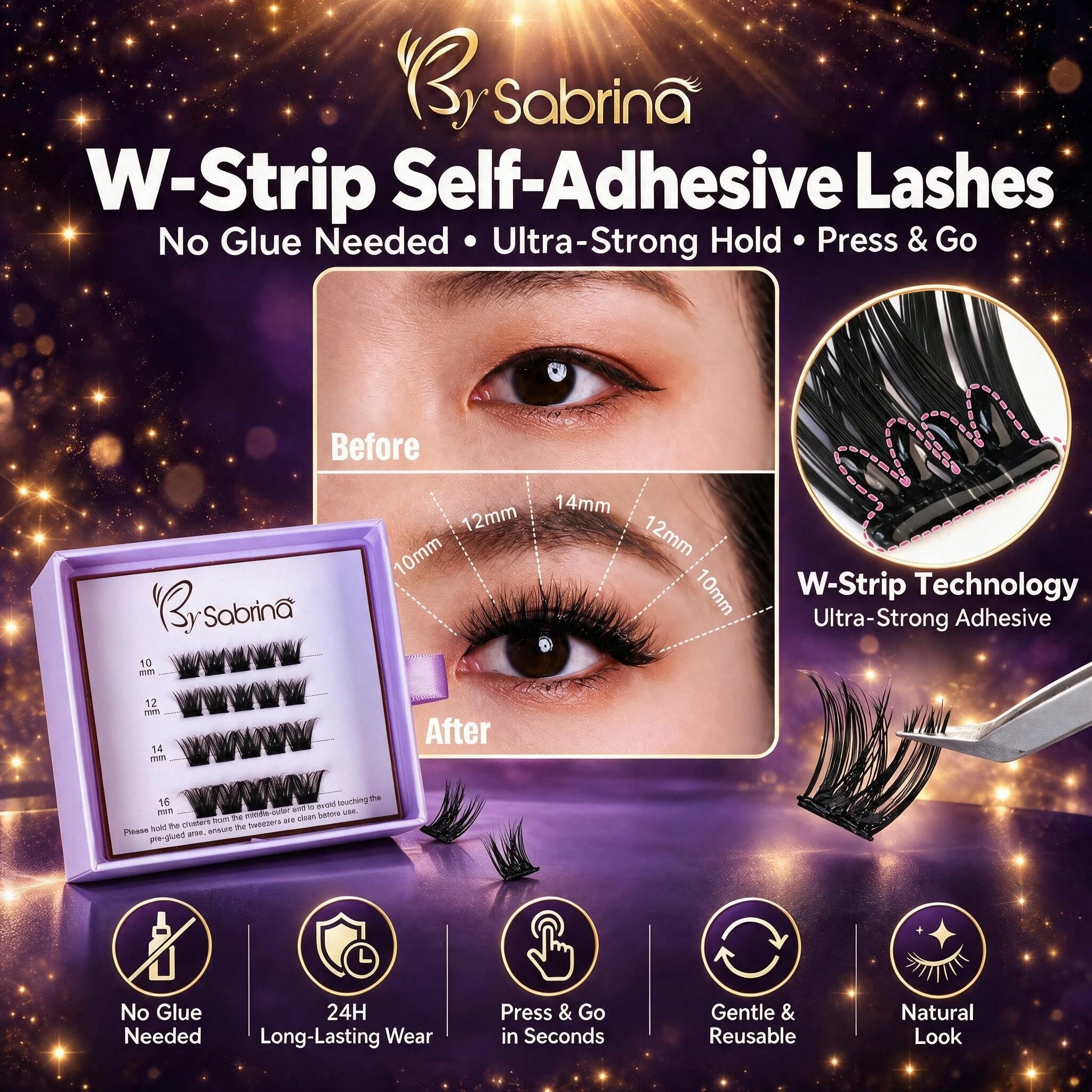 BY SABRINA Professional DIY Segment Lash Set – Fluffy Flared Volume, 4-in-1 “Royal Majesty” Kit + Free W-Strip Gift