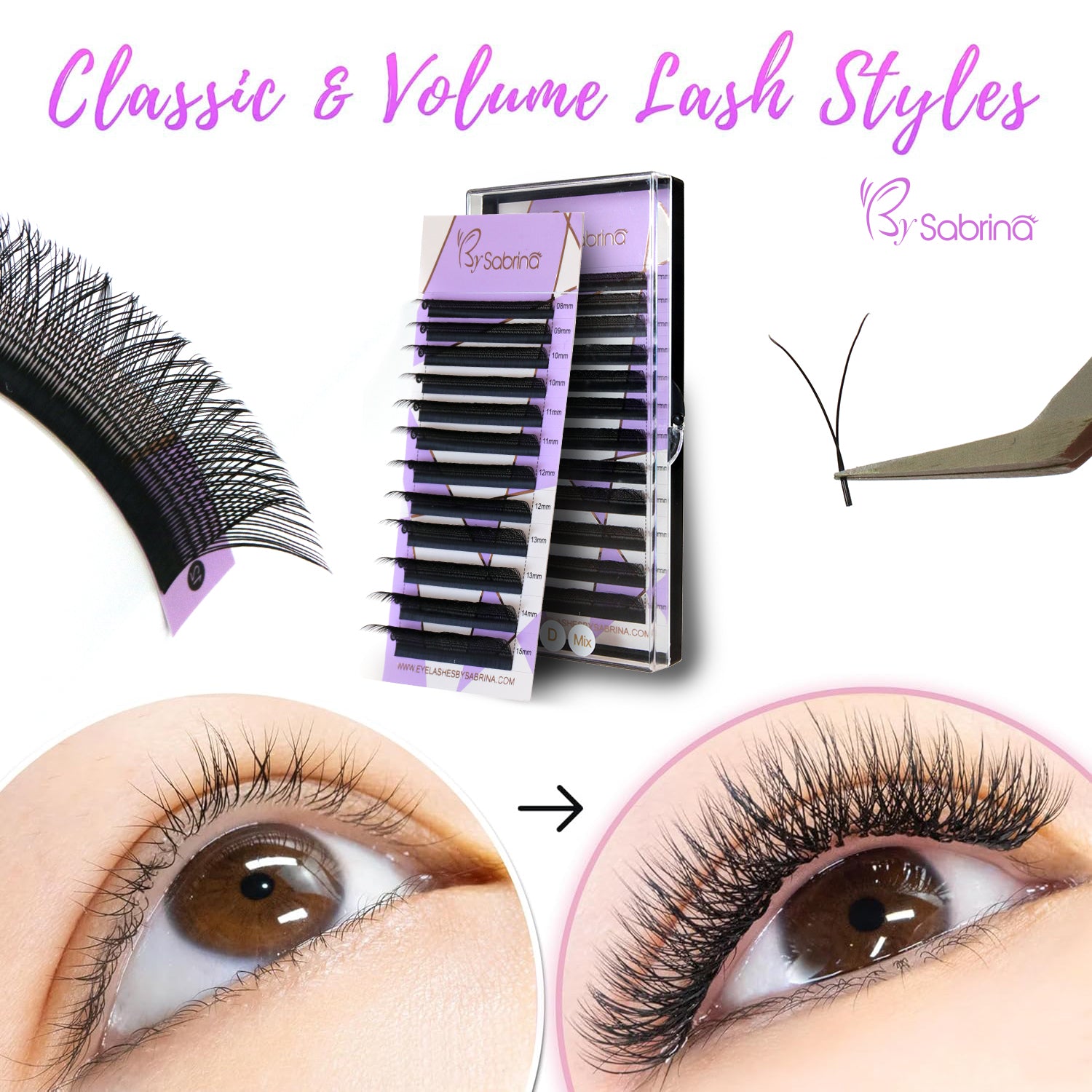 YY-Shape Effect Eyelash Extensions with 【D Curl, 8-15mm】- Voluminous & Fluffy   Technological Fibers