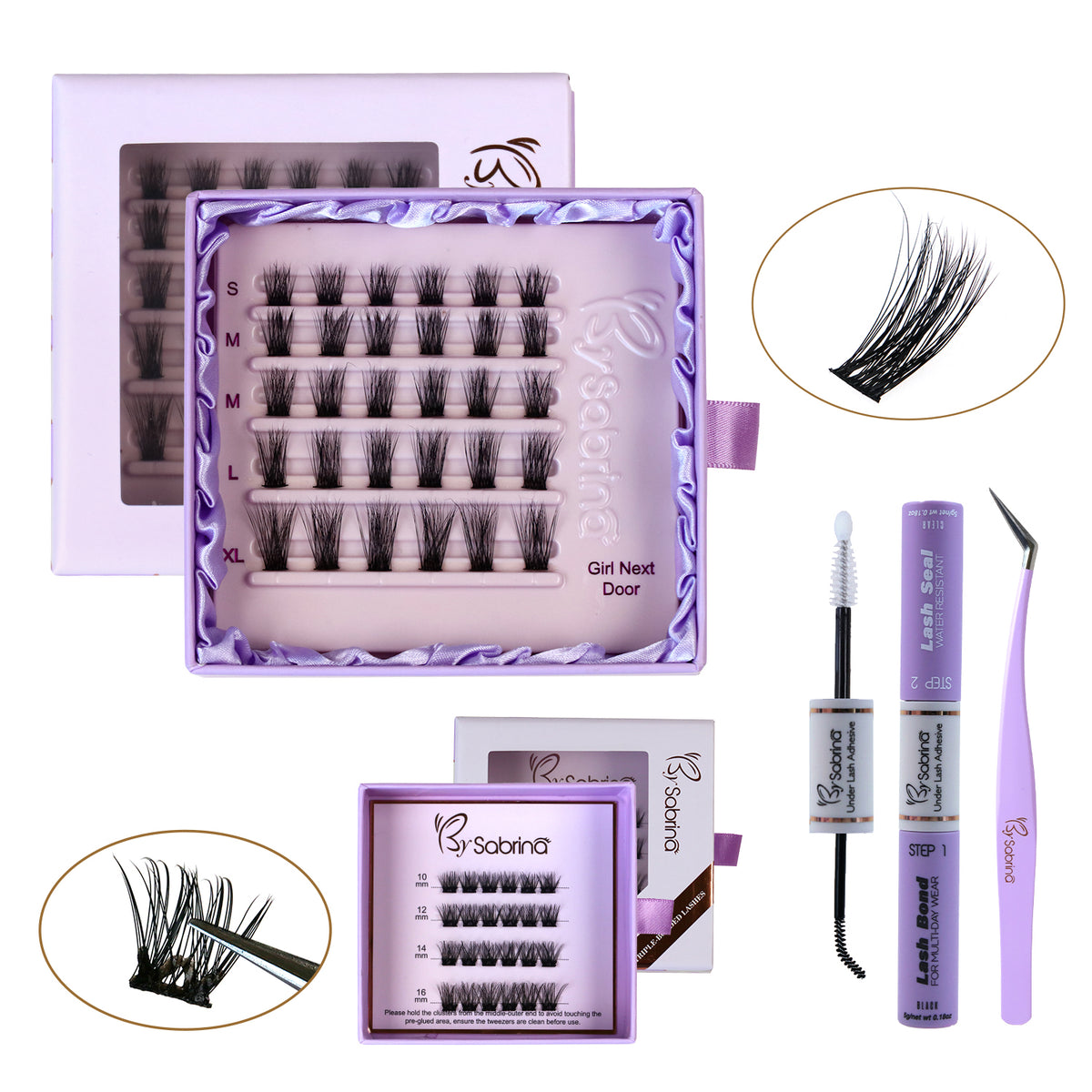 BY SABRINA Professional DIY Segment Lash Set – Girl Next Door, 4-in-1 “Iconic Muse” Kit + Free W-Strip Gift