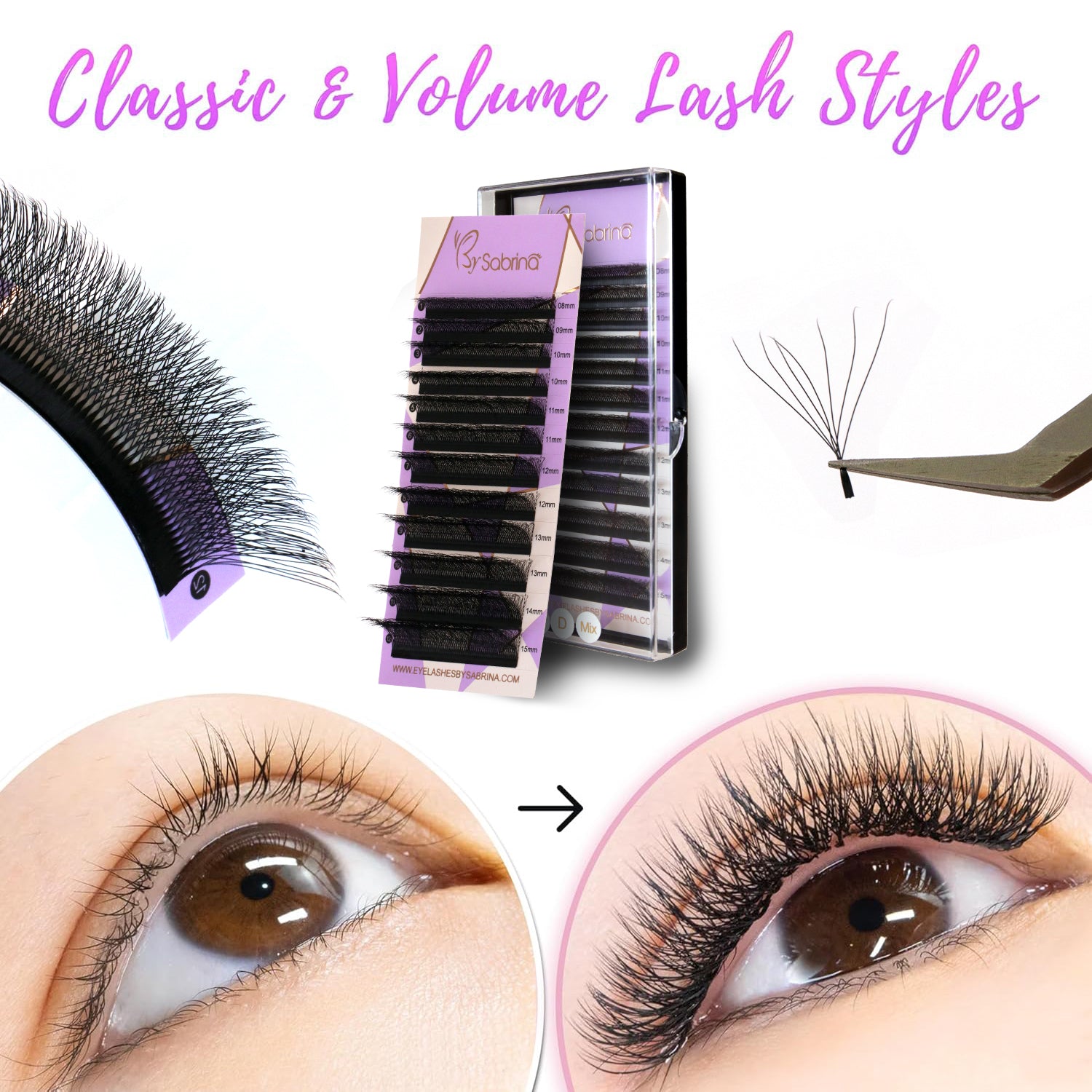 W-Shape Effect Eyelash Extensions with 7D Clovers【D Curl, 8-15mm】- Voluminous & Fluffy   Technological Fibers