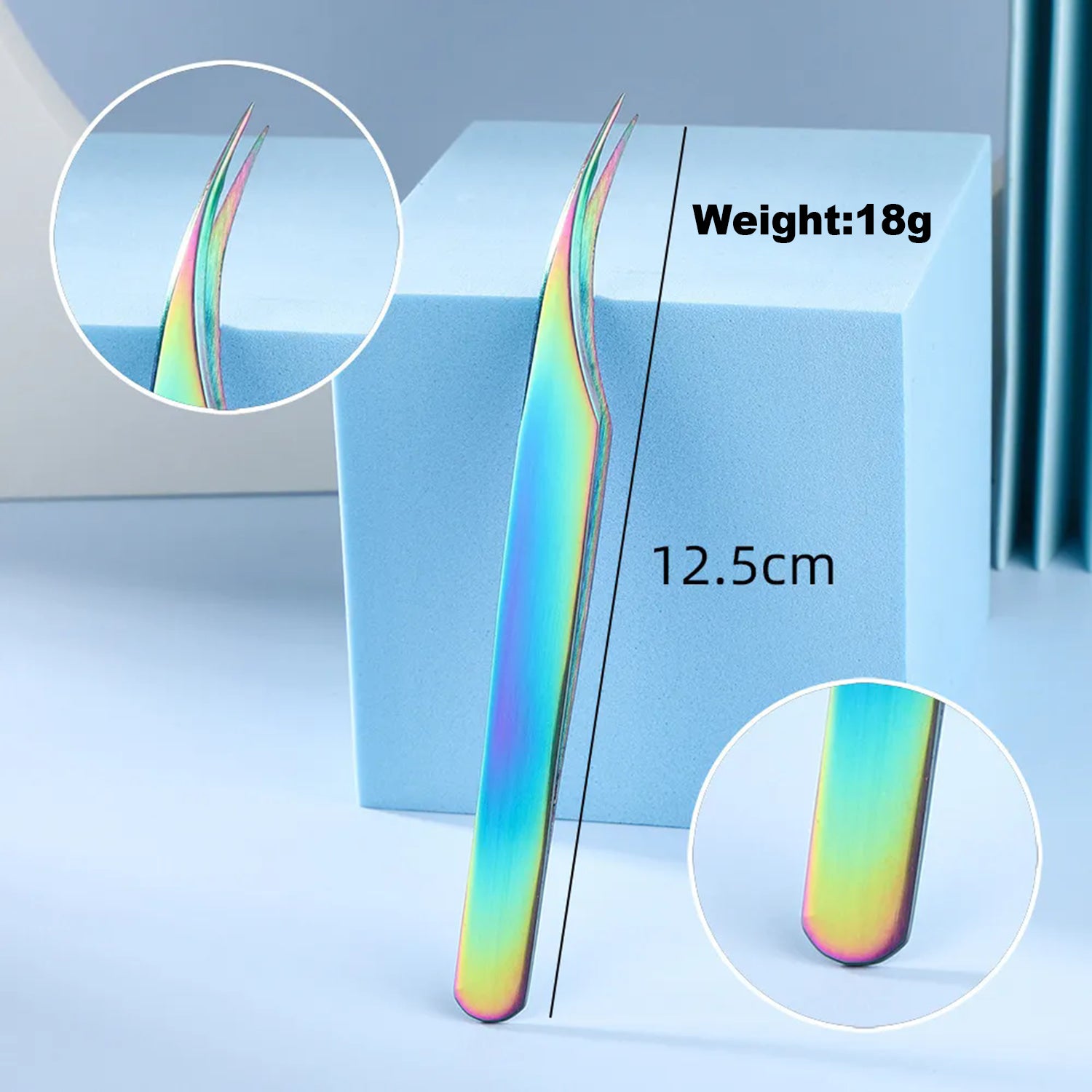 Set of 7 stainless steel eyelash extension tweezers for volume eyelash extensions