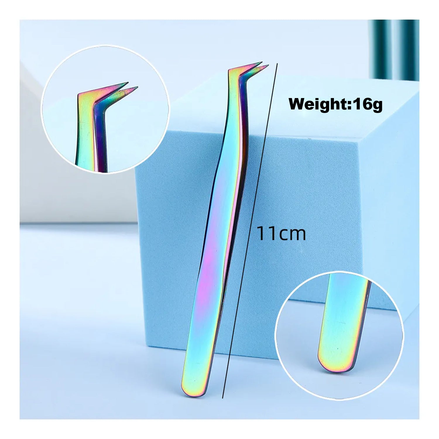 Set of 7 stainless steel eyelash extension tweezers for volume eyelash extensions