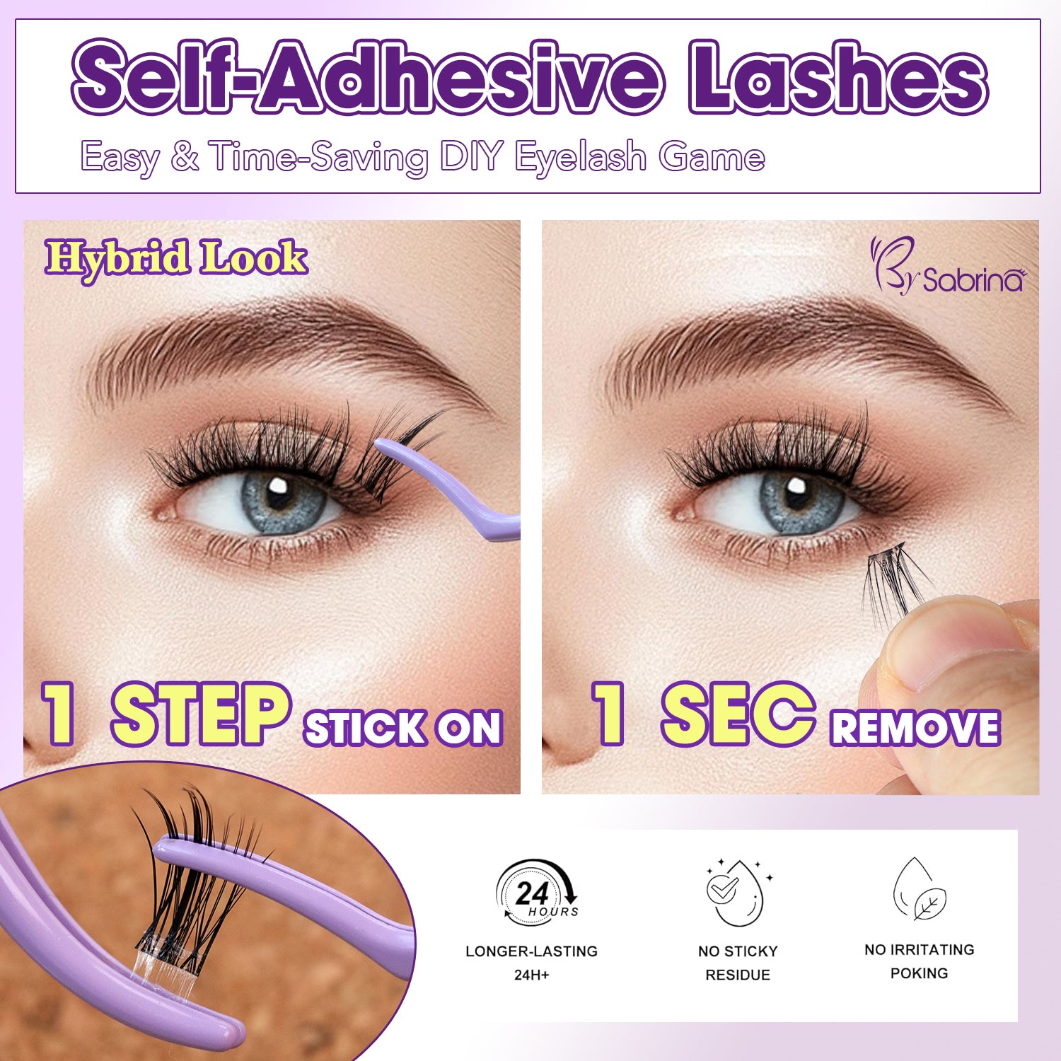 Hybrid Look Pre-Glued Lash Kit with 5 Styles Include Lower Lashes/Non-Sticky Tweezers