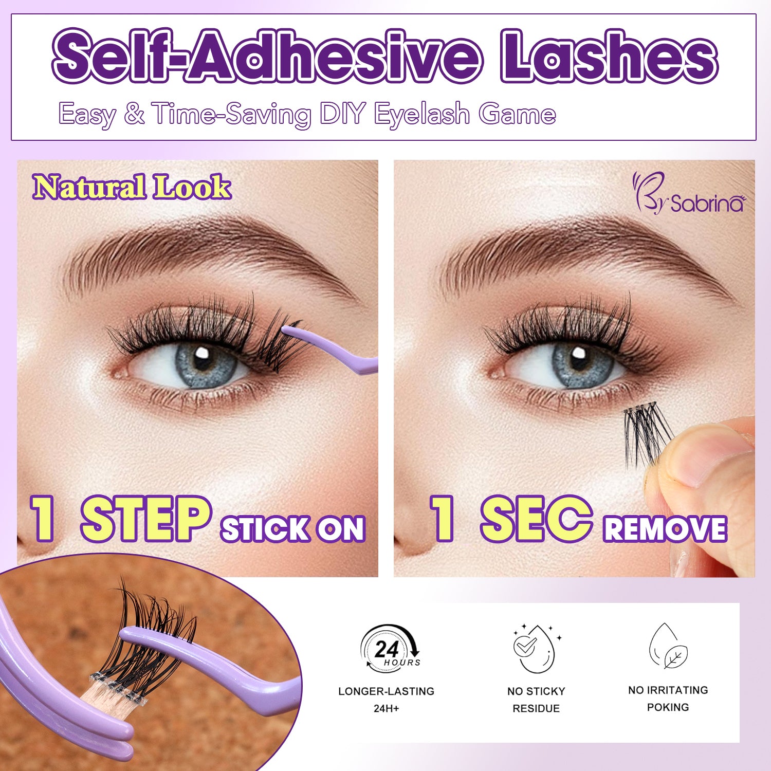 Natural Look Pre-Glued Lash Kit with 5 Styles Include Lower Lashes/Non-Sticky Tweezers
