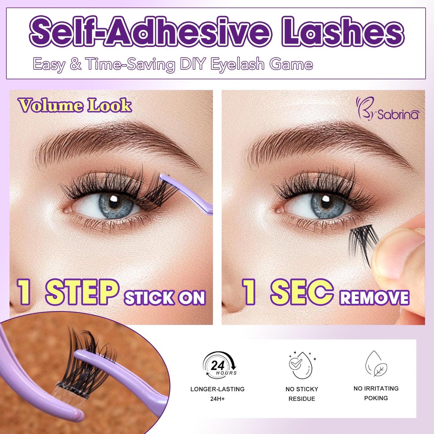 Volume Look Pre-Glued Lash Kit with 5 Styles Include Lower Lashes/Non-Sticky Tweezers