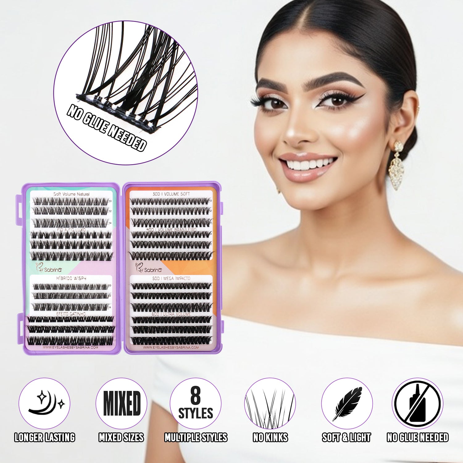 8-in-1 No Glue Lash Book Set - Self-Adhesive Eyelash Extension Kit with Anti-Stick Tweezers